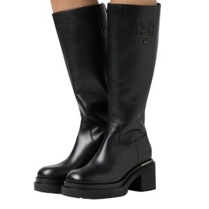 New DKNY Paloma Logo Knee High Platform Boot in Black... Size 7